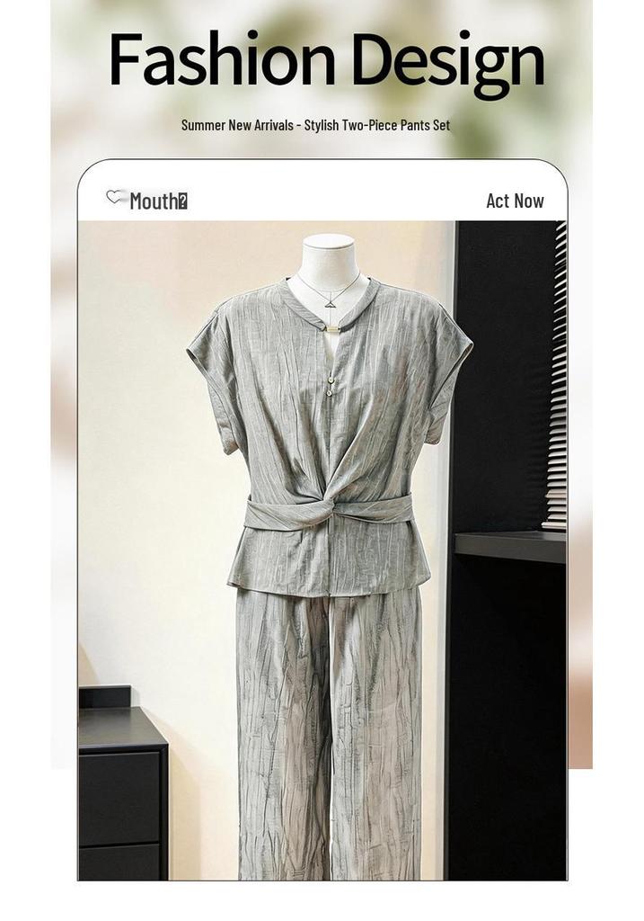 2026 Summer Slimming Two-Piece Set: Waist-Cinching Top & High-Waisted Wide-Leg Pants