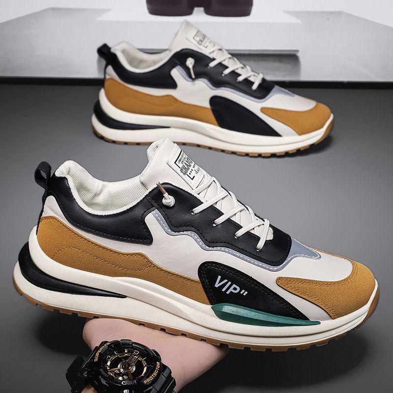 Sneakers men's autumn 2025 new leather surface casual teen running platform dad ins trendy shoes men