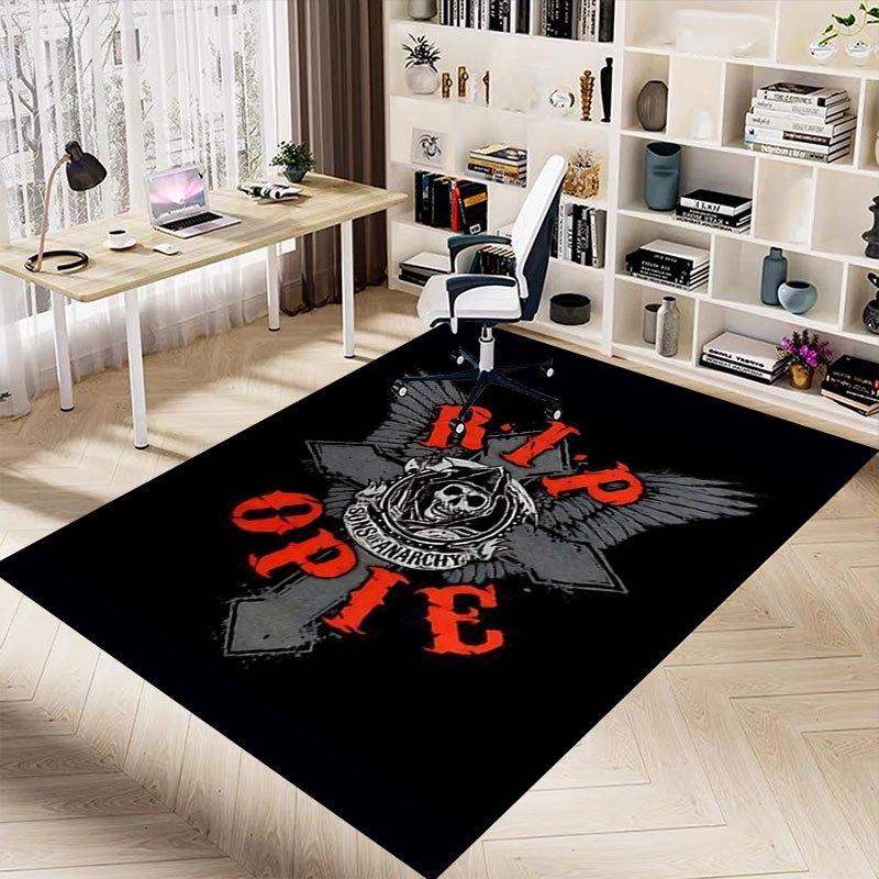 1pc Sons of Anarchy Themed Office Carpet Chair Mats - Durable Polyester Rug for Home Theater, Office, Dorm Room Decor - tA20