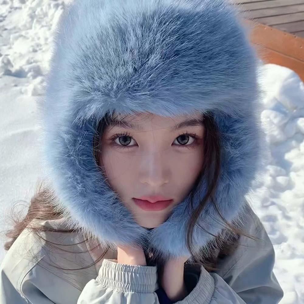 Anti-cold Faux Fur Pilot Cap Solid Color Ear Protection Hat Gifts Men Women Pilot Hat  Women