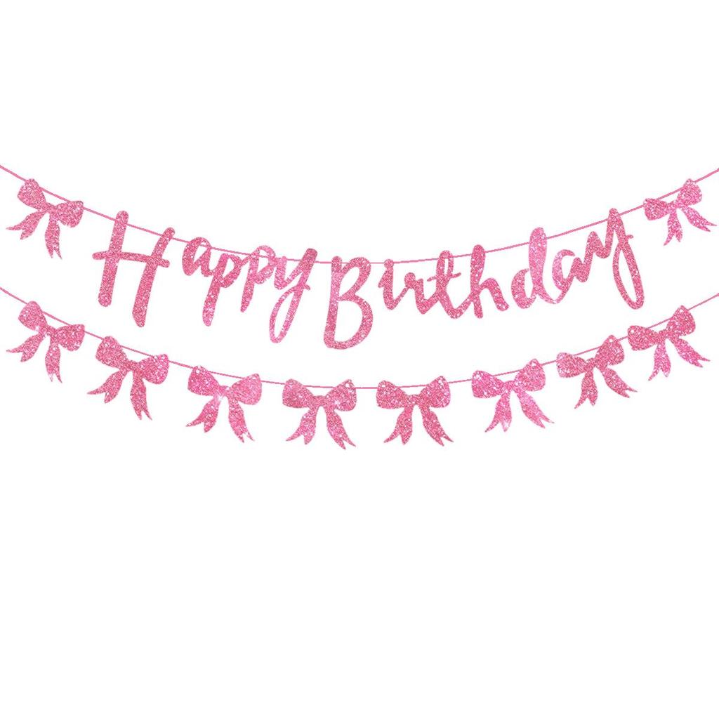 Pink & Black Glitter Bow Birthday Banner Decoration