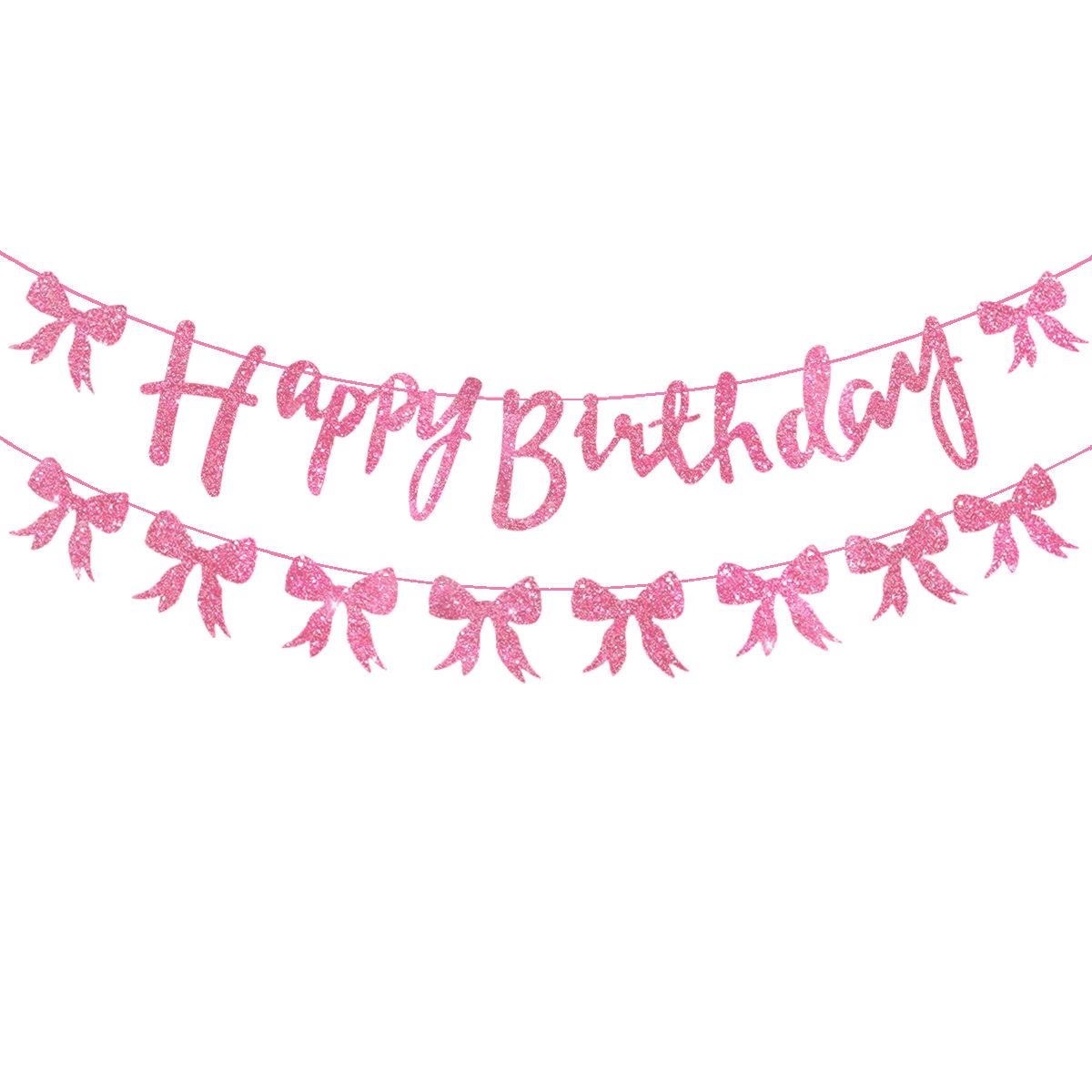 

Pink & Black Glitter Bow Birthday Banner Decoration розовый