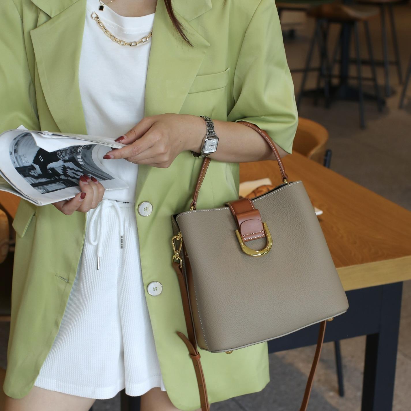 

Женские сумки из коровьей кожи, женские сумки через плечо на одно плечо, модные сумки большой вместимости, сумки-ведра из мягкой кожи большой вместимости серый