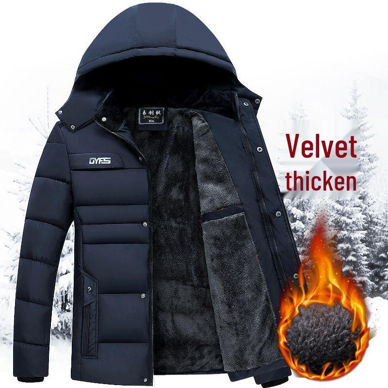 Autumn/Winter Mid-Length Plus-Size Thick Warm Cotton Jacket for Men