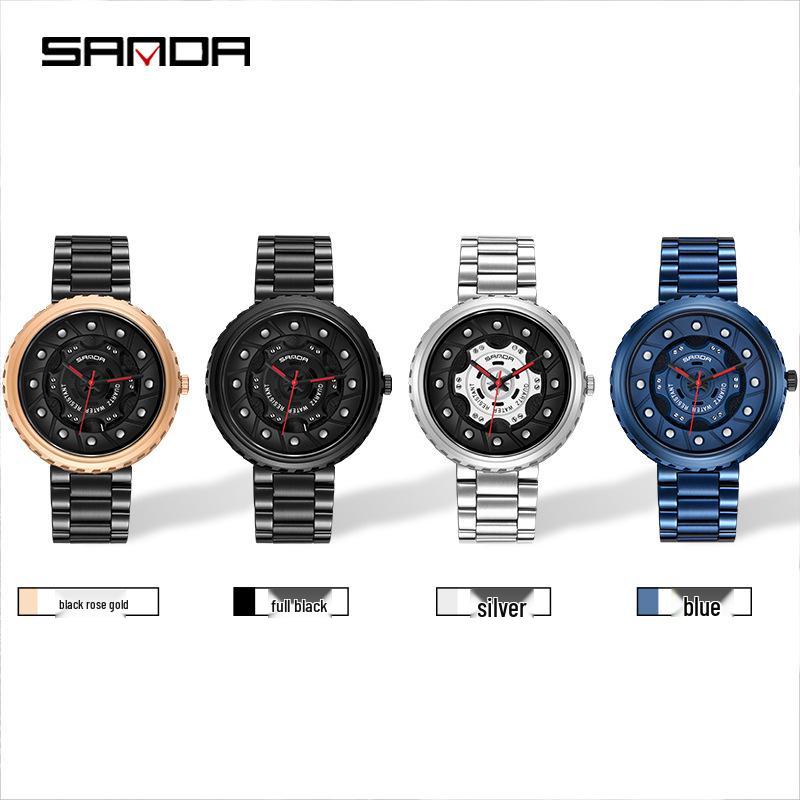 Sanda Men's Trendy Steel Band Hollow Dial Watch