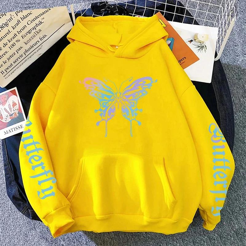 2025 New Arrival Woman Butterfly Printed Hoodie All Season Daily Casual Fashion Hooded Sweatshirts Home Outdoor Comfort Pullover