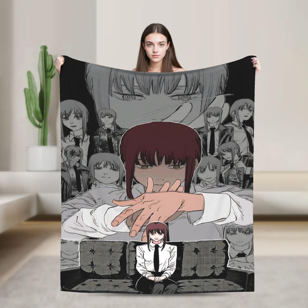 Makima Anime Girl Blanket C-Chainsaws Flannel Novelty Warm Throw Blanket for Home Summer