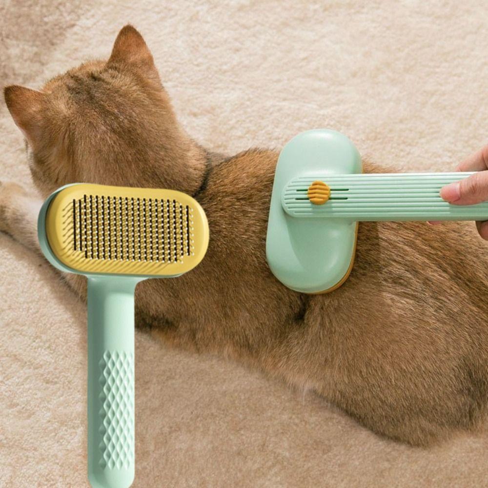 Self-Cleaning Pet Cat Comb Stainless Steel Round Needle Head Dog Hair Remover Non-slip Handle Pet Massage Comb Bath