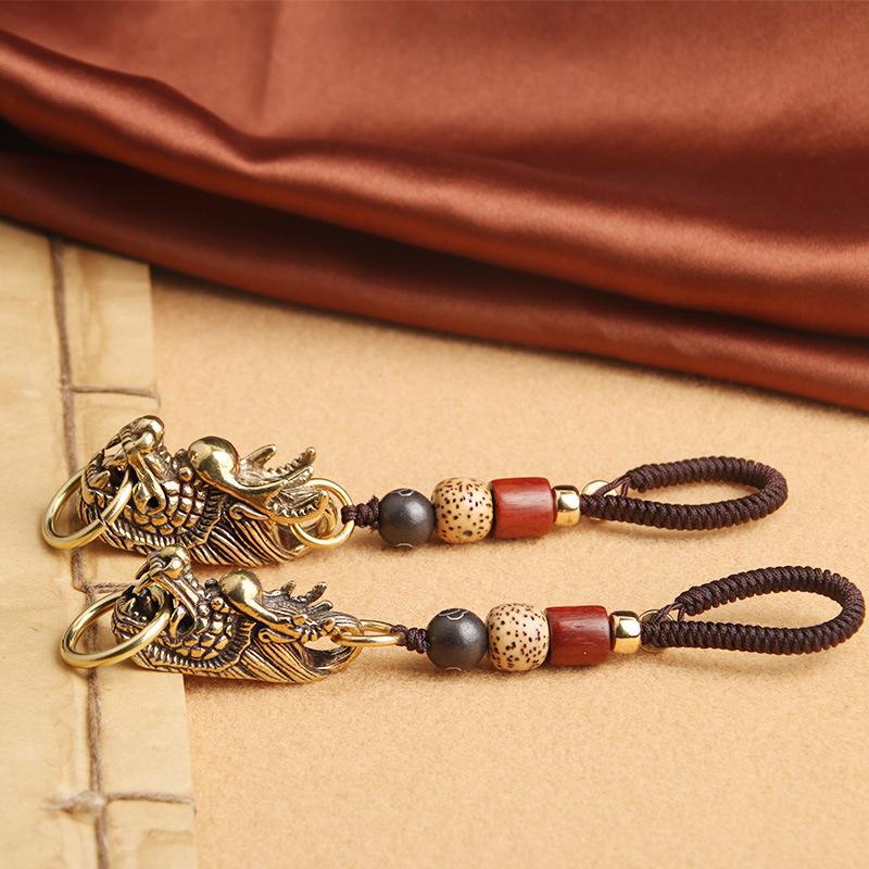 Pendente Corda di Bodhi Testa di Drago Cinese in Ottone S/L Custodia per Cellulare Chiave Zaino Decorazione Accessori Auto Regalo Amuleto della Fortuna