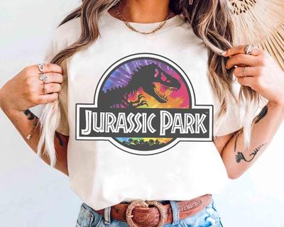 Camiseta de Algodón 100% con Logo Clásico de Jurassic Park Tie Dye Camisetas para Hombre Top Camiseta Unisex