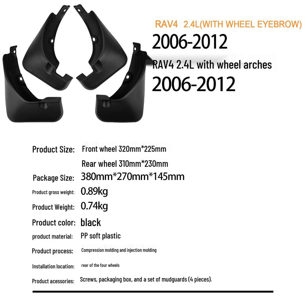 Kompatible Schmutzfänger für Toyota RAV4 2.4L (2006-2012) mit Kotflügelverbreiterungen