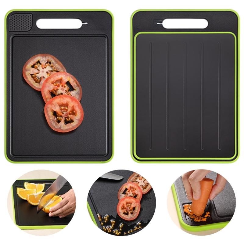 

Meat Food Thawing Tray Double Sided Cutting Board with Grater Sharpener Defrosting Tray Food Preparation Utilitys 1