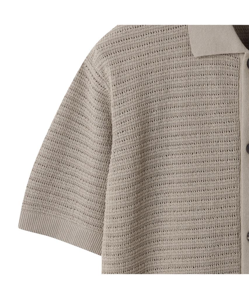 Customellow Beige Mesh Half Sleeve Cardigan Cwwam25312Bex