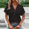 Women's Fashion Casual Solid Color Button V-neck T-shirt
