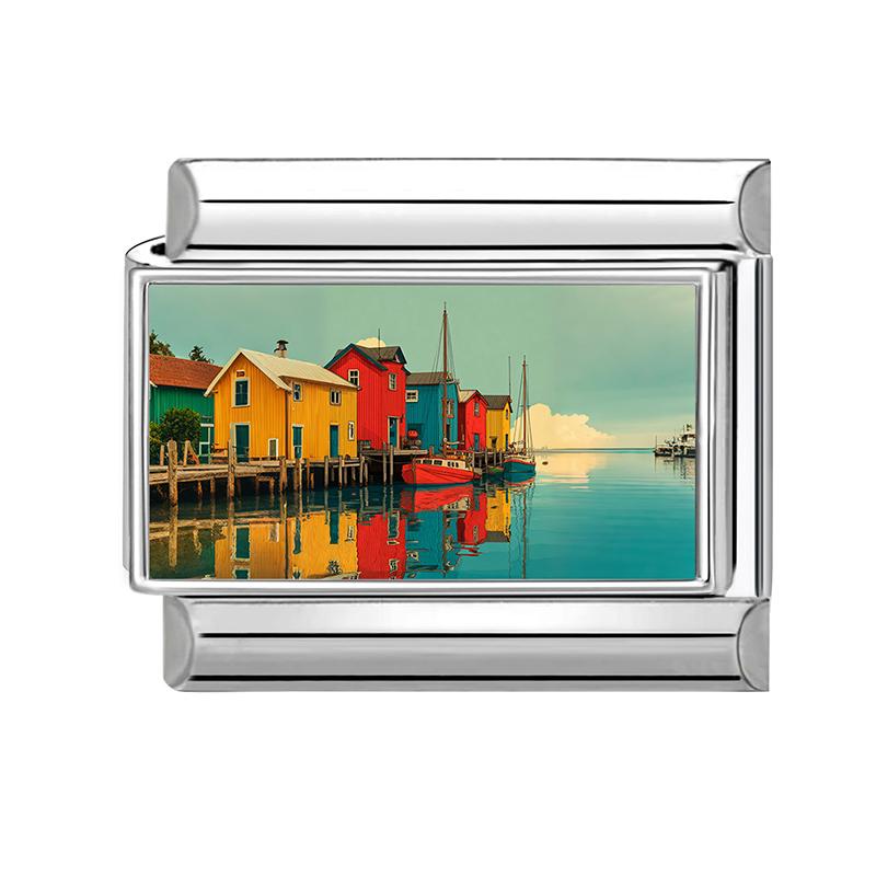 Y2K Spring Summer Scenery Series Beach Forest Lake Italian Charm Links 9mm Bracelets Bangle Stainless Steel DIY Making Jewelry