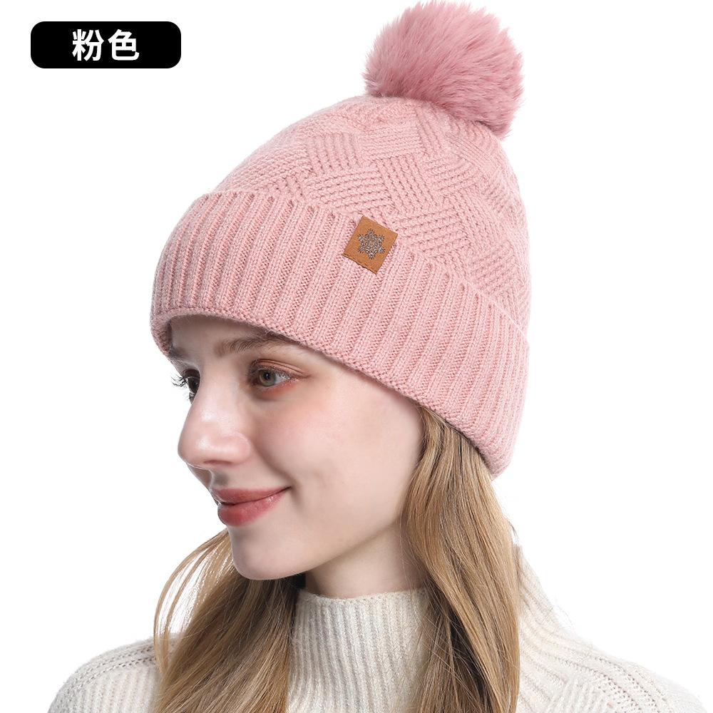 Autumn and winter wool hat scarf gloves three-piece warm double-layer fleece knitted women's knitted hat