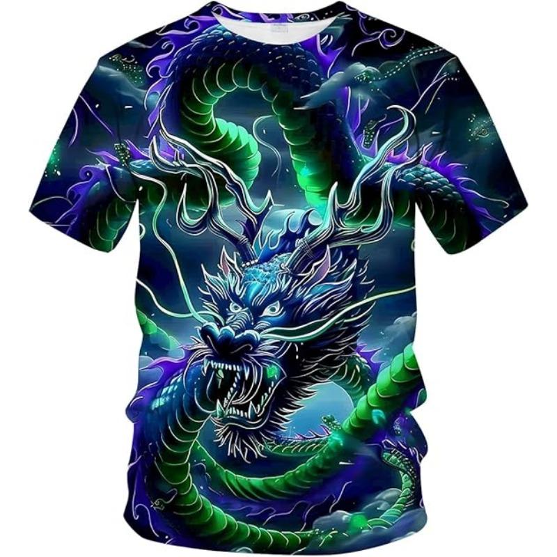 Men's Dragon T-shirt Summer Short Sleeve Men's 3D T-shirt Top Animal Theme Shirt Anime Pattern T-shirt Top 6XL