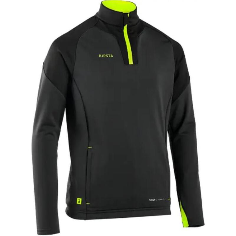 DECATHLON Football Kit Half Zip Slim Fit Warm Carbon Grey/Black/Fluorescent Yellow Children's Model