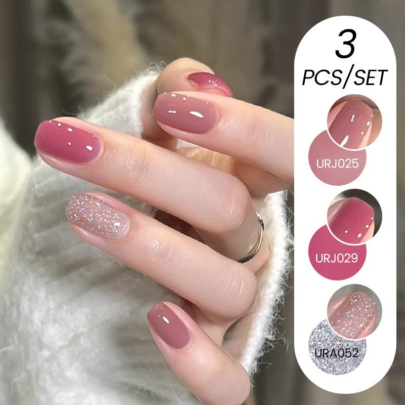 Nail Art Buz Şeffaf 3 Adet Tırnak Cilası Tutkalı Seti, Popüler Nude Beyazlatıcı Toz Şeffaf Tırnak Cilası Tutkalı