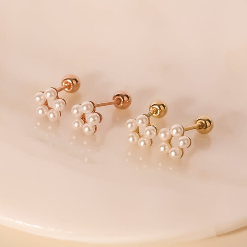 JEWNEL 14K Pentagram Pearl Piercing Earrings