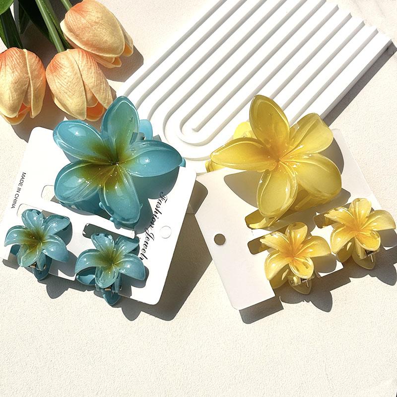 Juego de 3 pinzas para el pelo con diseño de cangrejo y flores hawaianas, con degradado de tiburón, para mujer, accesorios para el cabello, horquillas para niña.