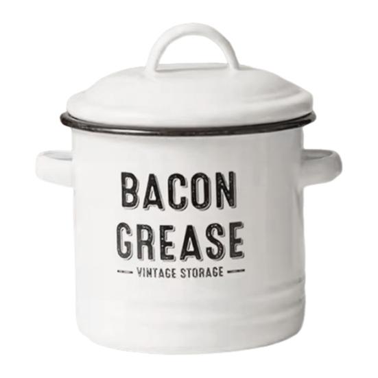 Vintage Enamel Bacon Grease Container with Lid Rustic Farmhouse Grease Container with 2 Handles Kitchen Oil Storage Jar for Storing Lard Spices Soup