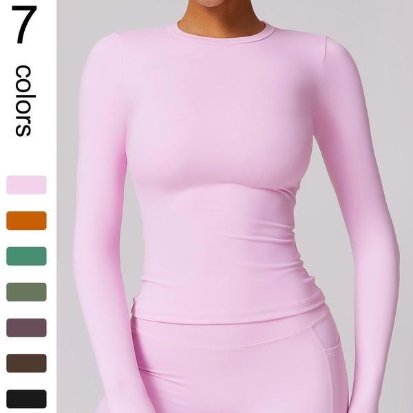 Women's Elastic Long Sleeve Shorts Yoga Suit for Spring/Summer - Tight Fit for Pilates, Running, Fitness