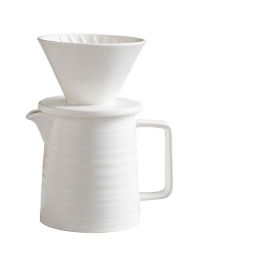 

Набор из 2 предметов: фарфоровая кофеварка для ручного заваривания с чашками, конусная капельная кофеварка для ручного заваривания, подходит для микроволновой печи и посудомоечной машины белый