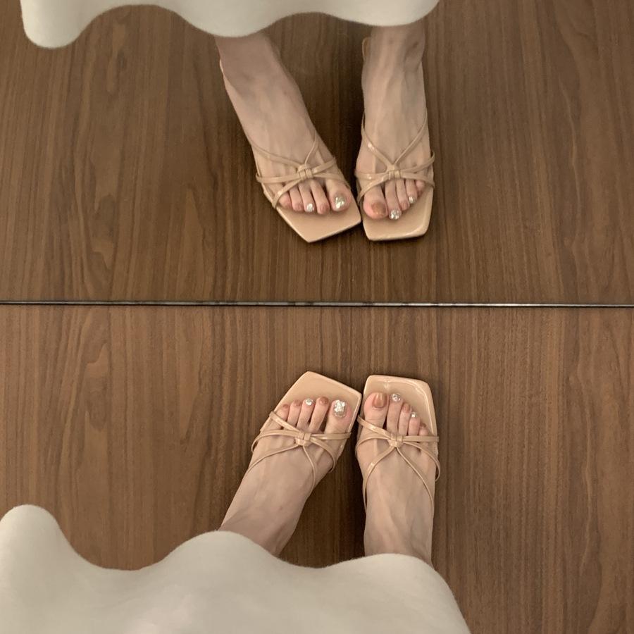 High-end temperament open-toed slippers female summer outer wear kitten heel with skirt fairy style silver sandals female