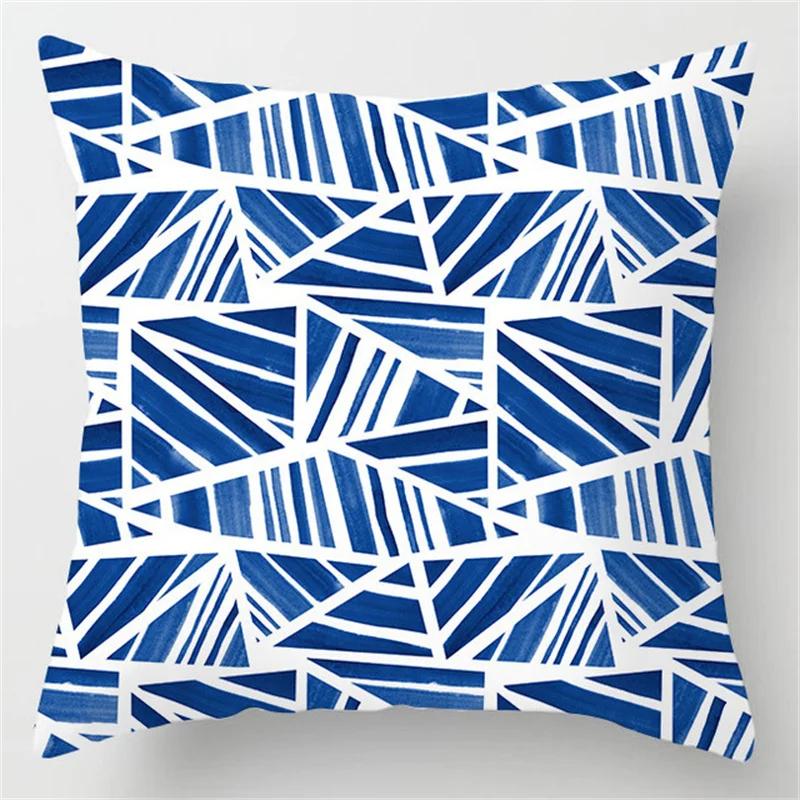 45x45cm Modern Geometric Cushion Cover Art Blue Marble Print Pillowcase Car Sofa Office Waist Throw  Home Decor