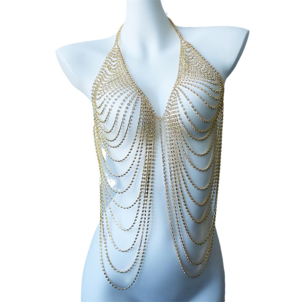 European And American New Fashion Multi-Layer Chest Chain Shiny Rhinestone Personalized Sexy Banquet Dress Body Chain Accessories Women
