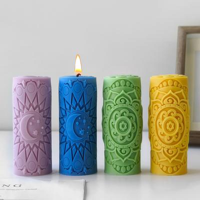 DIY Eid Mubarak Cylinder Candle Silicone Mold Ramadan Candle Stars Moon Pattern Aroma Plaster Molds Candle Making Supplies