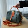 Korean Style Versatile Women's Handbag - Top Layer Cowhide, Color Blocking, Sequined Boston Shoulder Bag