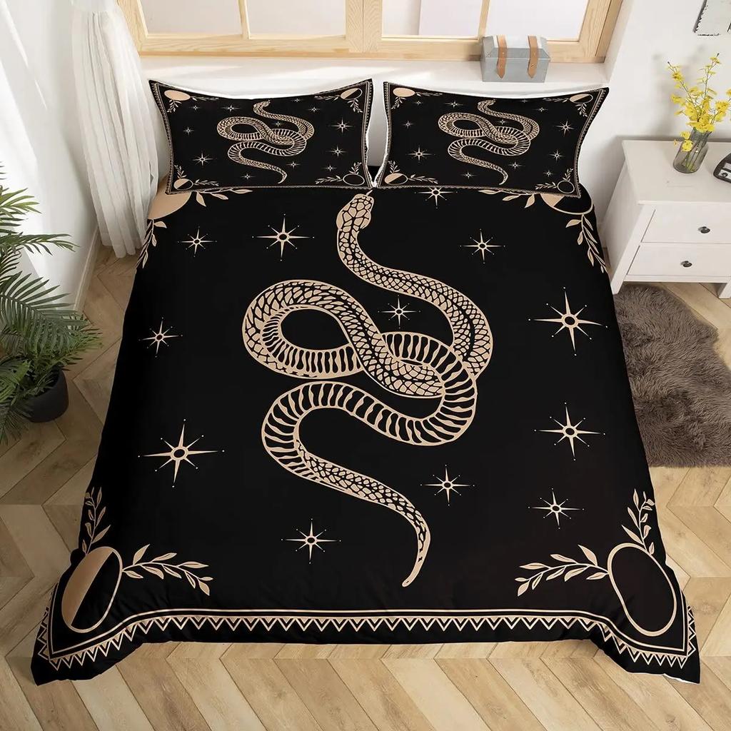 Snake Warm Comforter Cover Set for Children Kids Young Boys Tens Snake Soft Duvet Cover Reptile Print Beding Set Animal Comfortable Quilt Cover Beding