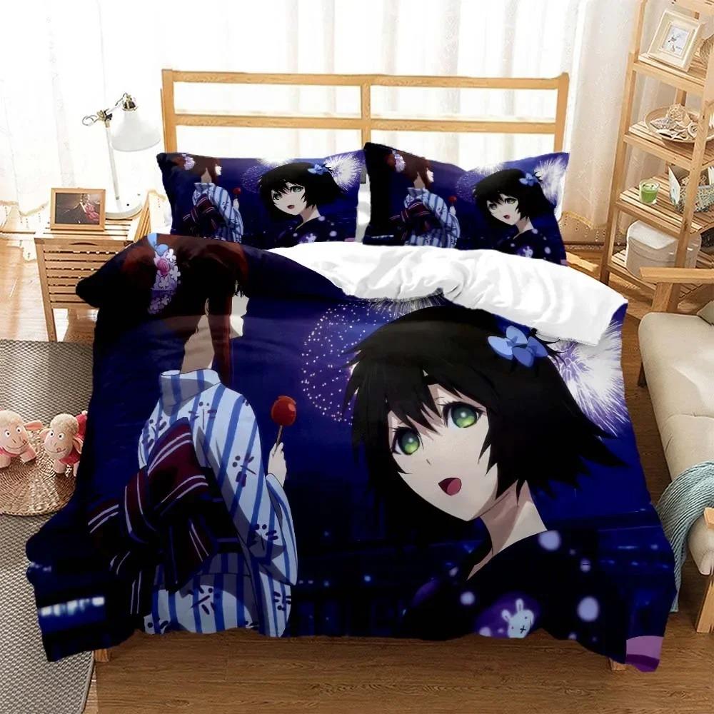 Comforter Steins Gate Digital Printed Polyester Bedding Set For Boys And Girls Three Piece Comfortable Soft Couple Gift Bedding Set
