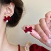 Korean Flocked Flower Pear Earings Fashion Jewelry Elegant Bowknot Rose Earrings for Women Stud Earrings Pendientes Gifts