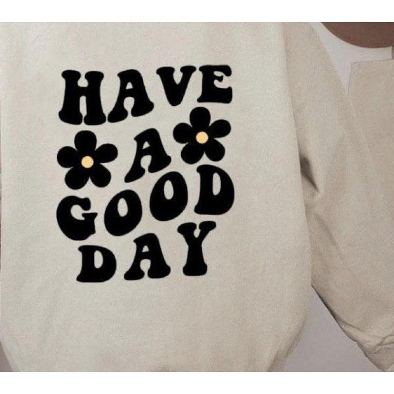 Autumn Women's Fashion: Rose Red 'GOOD DAY' Print Hooded Sweatshirt