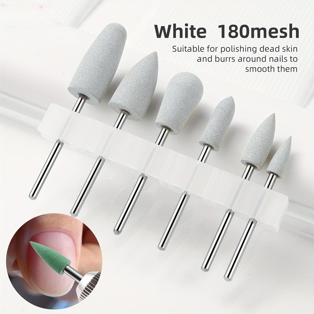 6-Pack Silicone Nail Drill and Polishing Bits for Acrylic Gel Nails, Triangular Tip Burr Remover with Grit Polish