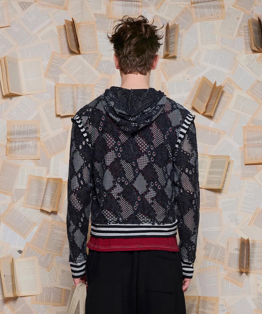Unalloyed Crochet Zip-Up Knit Hoodie / Charcoal