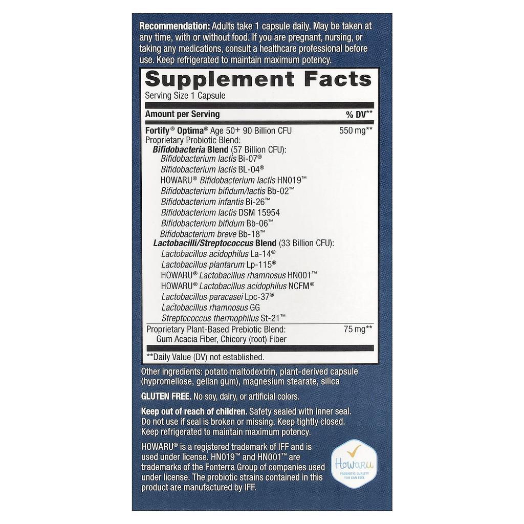 Nature'S Way, Fortify Optima, Probiotic + Prebiotic for Ages 50+, Advanced Care, 90 Billion Cfu, 30 Delayed Release Capsules