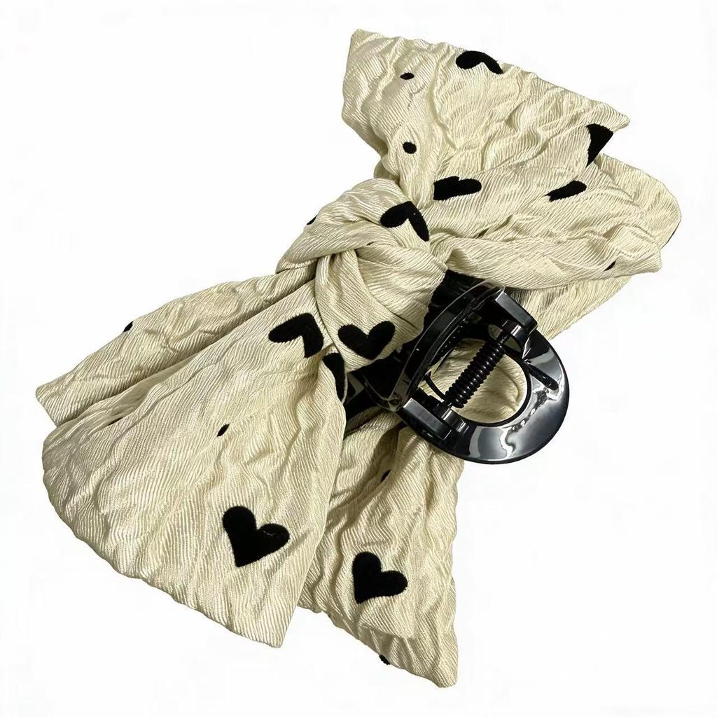 Korean Style Love Heart Polka Dot Double Bow Claw Clip – Fashionable Versatile Hair Accessory