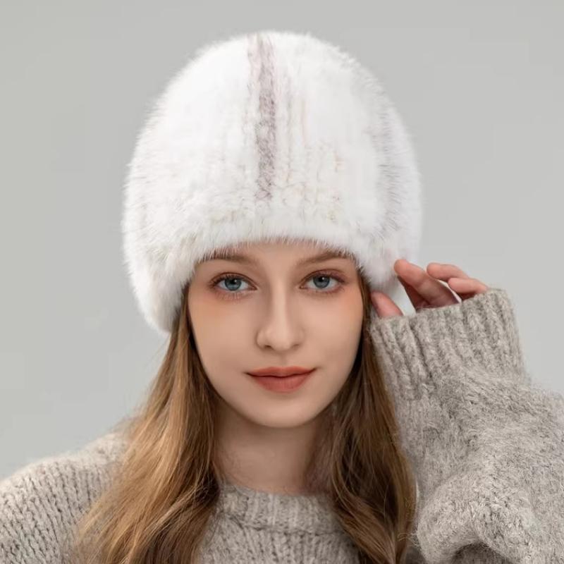 Autumn and Winter Warm Women's Double-sided Mink Hair Woven Fur Hat Retro Versatile Fashion Elastic Melon Rind Small Round Hat