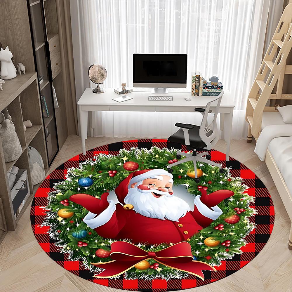 1pc Christmas Santa Claus Chair Carpet for Office, Round Non-Slip Durable Large Size Office Carpet, Suitable for Office, Beautiful Decoration