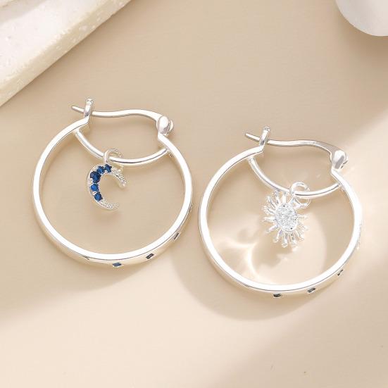 1 para kolczyków koła podwójny sposób noszenia asymetryczny design wisiorki słońce i księżyc wysadzane cyrkoniami kolczyki z zapięciem typu leverback