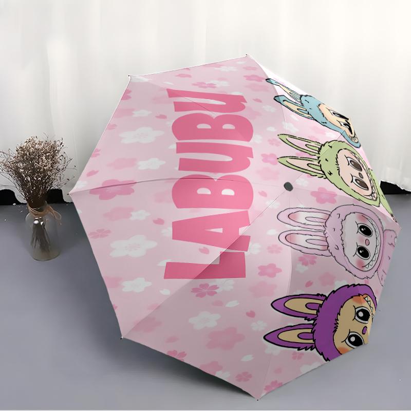 Labubu1 Print Automatic Umbrella, 8 Rib Iron Frame, Plastic Handle, Suitable for Outdoor Travel &Daily , Ideal Gift