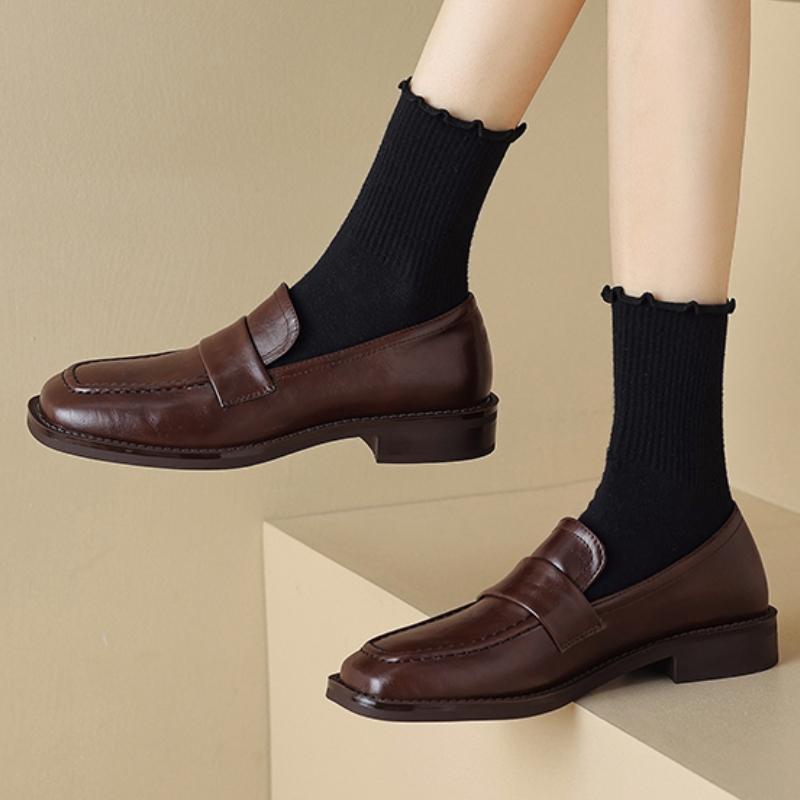 Black Low Heels Loafers Shoes For Women Brand Designer Slip On Women's Short Heeled Footwear Oxfords Shoes Lady 2025 Spring New