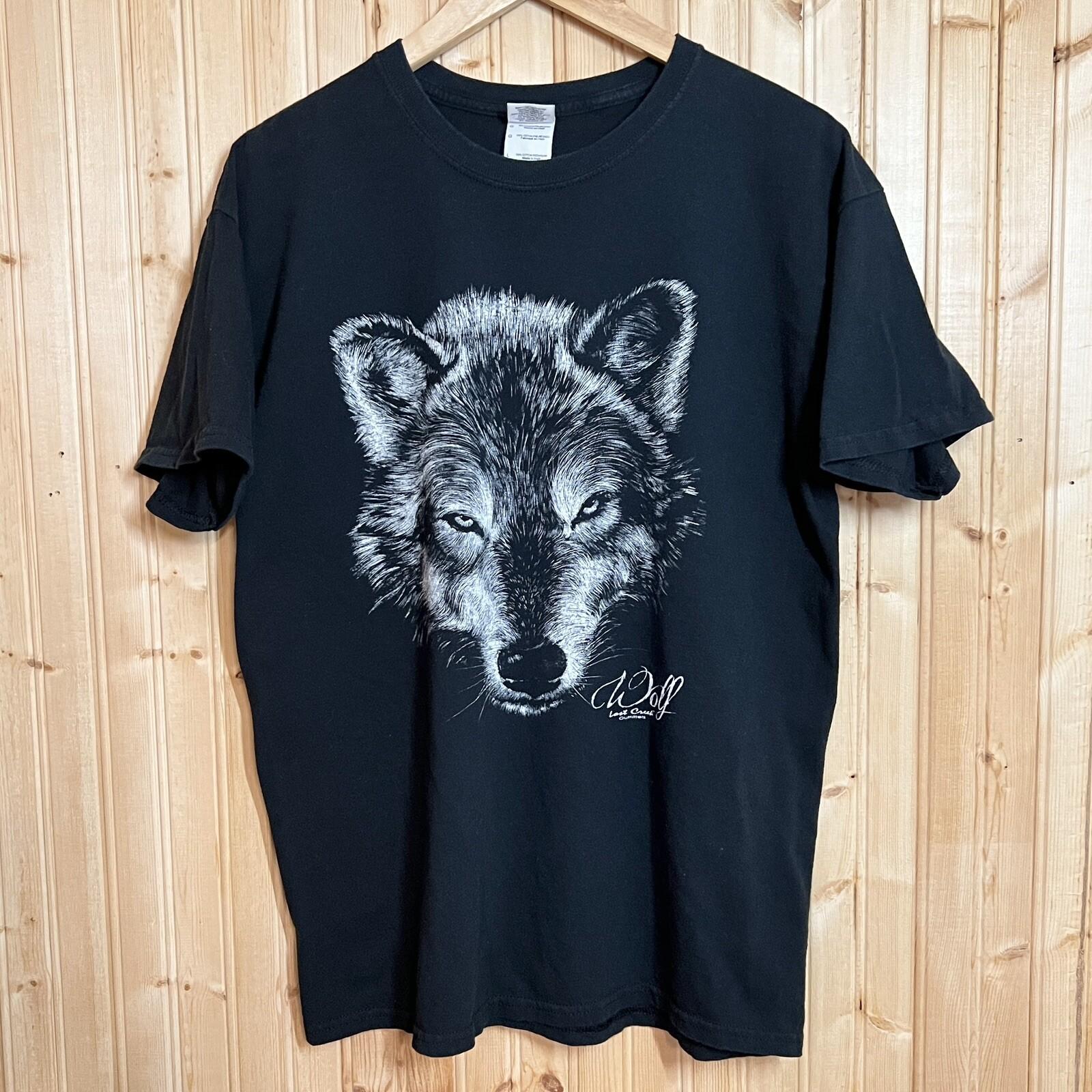 Wolf Big Face T Shirt Lost Creek Outfitters Black Tee Sz L Tight Fitting M