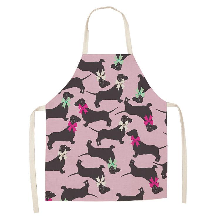 1 Pcs Cotton Linen BullDog Dog Print Kitchen Aprons Unisex Dinner Party Cooking Bib Funny Pinafore Cleaning Apron