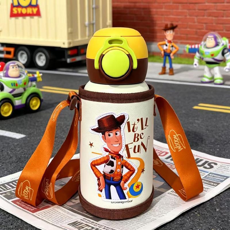 Cartoon leather cup cover bouncing 111 stainless steel thermos cup kindergarten baby drinking cup double cover straw cup