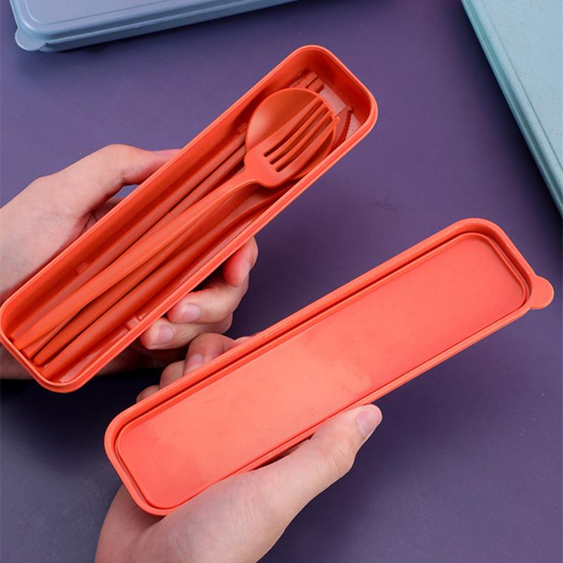 Nordic Style Plastic Cutlery Set with Box Knife Fork Spoon Chopsticks Travel Flatware Outdoor Tableware Utensils